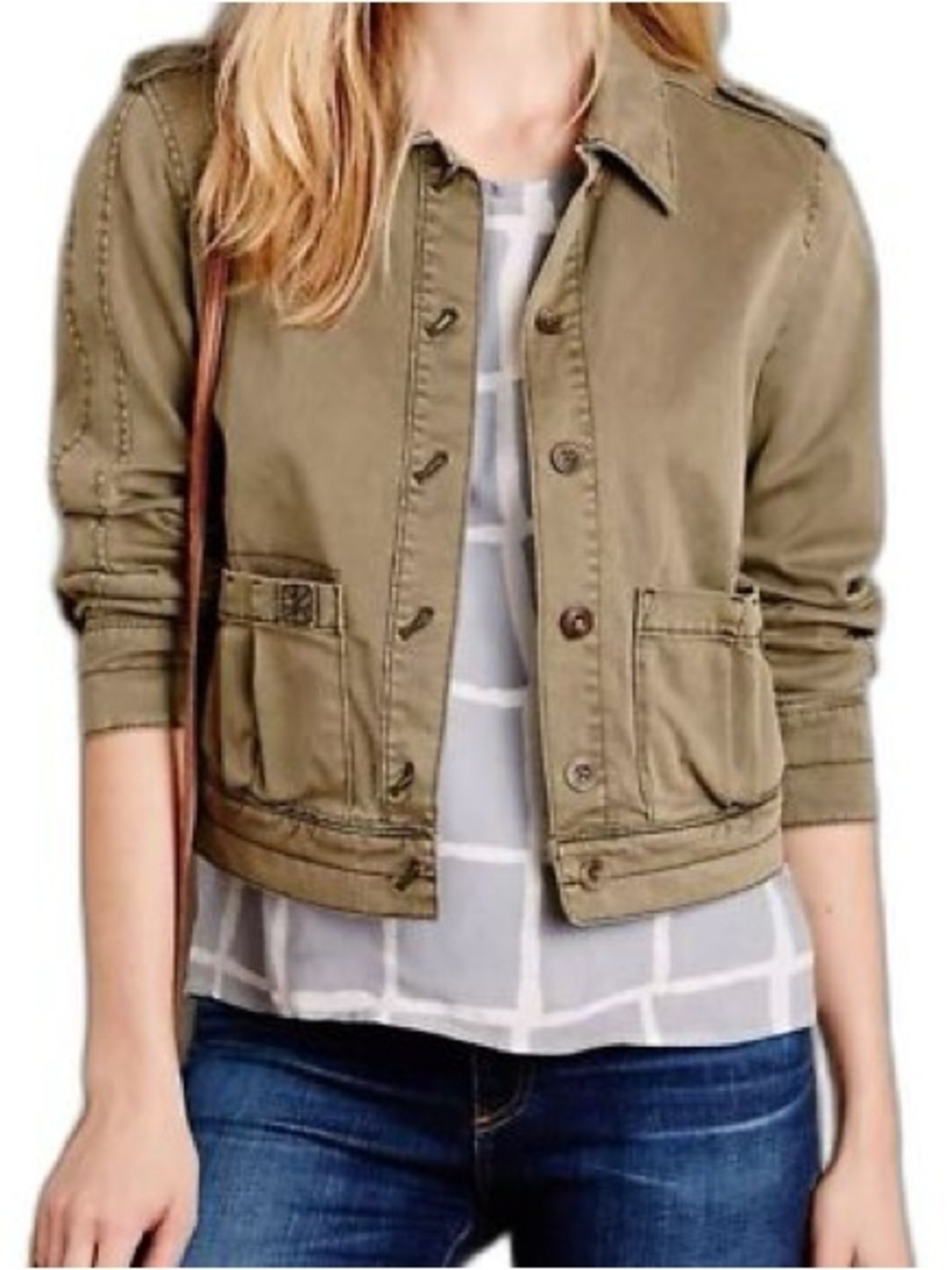 Anthropologie Hei Hei Olive Utility Crop Jacket - Women's